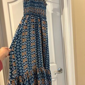 NWOT Haptics Blue and Orange Patterned Midi Dress, Size Large